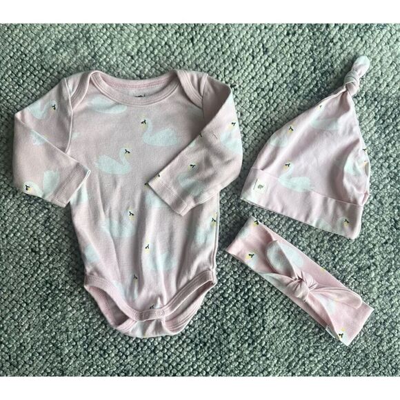 Monica and Andy 0-3 & 3-6 Month Organic Swan Set - Baby Girl - Picture 1 of 5
